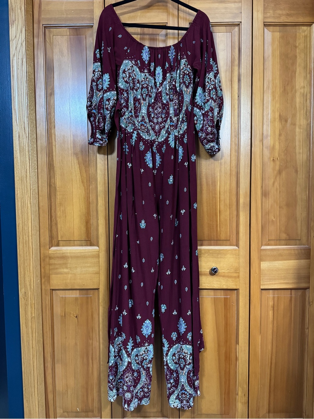 Jaase Handshaped in the Shed Burgundy Paisley Wide-Leg Jumpsuit L